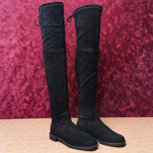 Stuart Weitzman Women Tieland Slip-on Black Suede Dress OTK Back Tie Boots sz 7.